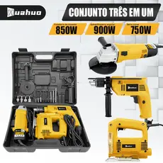 KIT Furadeira Parafusadeira e Lixadeira Esmerilhadeira e Serra Tico Com Peças e Maleta