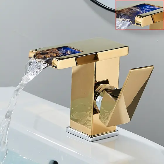 Torneira Pia De Banheiro LED Cascata Para Quente E Frio Misturadora Monocomando