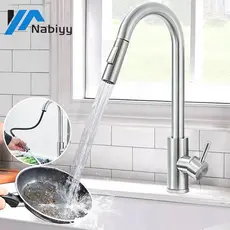 Torneira Cozinha Bancada Gourmet Extensível Misturador Inox Agua quente fria Cor Níquel Escovado