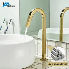 Torneira Luxuosa Para Lavatório De Banheiro Apenas Água Fria  Quadrada Dourada Torneira de pia