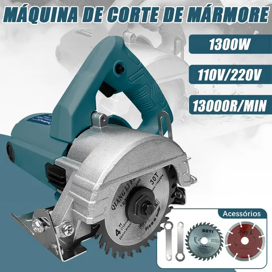 Serra De Mármore Profissional 1300W , Modelo De Madeira E Concreto + Lâmina De 4 Polegadas