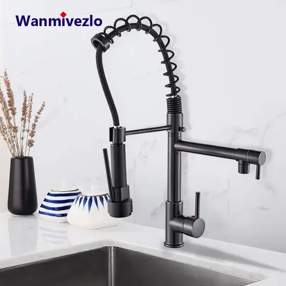 Torneira De Cozinha Gourmet Com Extensor De Spray-Preta