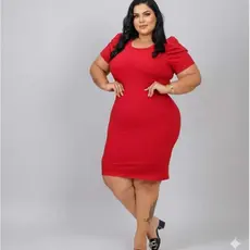 Vestido Feminino Plus Size Manga Princesa Tecido Canelado Tamanho Grande