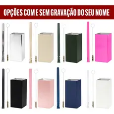 Kit Terere Inox Copo Cuia Quadrado Bomba Tereré Inox Filete + Escova de Limpeza Cores