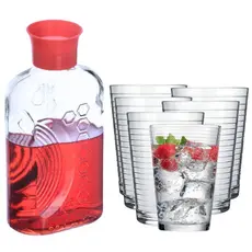 Kit Garrafa de Vidro com Tampa Automática 1L + 6 Copos de Vidro 265ml