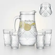 Kit Jarra De Vidro Nadir 1,5l + 4 Copos Maracatu 265ml Suco Água Bebidas Presente