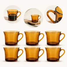 Jogo 6 Xícaras de Vidro Âmbar 170ml para Café e Chá Copo de Vidro Premium Resistente Design Clássico Elegante