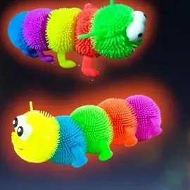Brinquedo Infantil Centopéia Lagarta com Luz De Apertar E Esticar Colorida