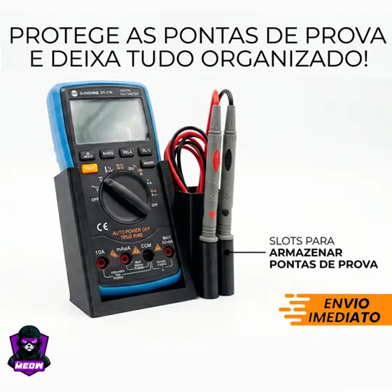 Suporte Organizador Multímetro com Slot Pontas de Prova e Cabos - Bancada Eletrônica Tech MeoW