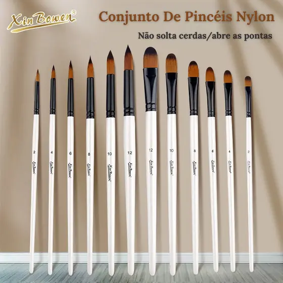 Conjunto 6/10/12  De Pincéis Profissionais Cerdas De Nylon Para Aquarela Detalhamento Em Minia