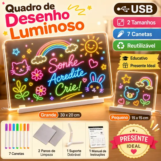 Prancheta de desenho infantil apagável, brinquedos artesanais luminosos, quadro negro, conjunto educacional infantil