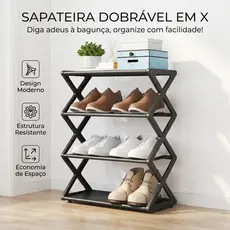 Sapateira Prateleira Sanfonada 4 Andares Organizadora Plástico Multiuso Sapatos Livros Brinquedos