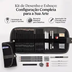 Kit Desenho e Esboço Completo com Lápis 2H-8B Carvão Estojo Profissional