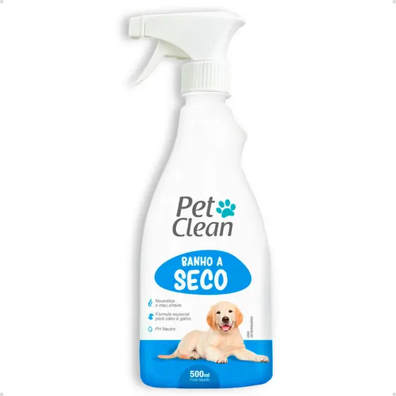 Banho a Seco Spray Sem Enxágue para Cachorro e Gato Pet Clean - 500 ml