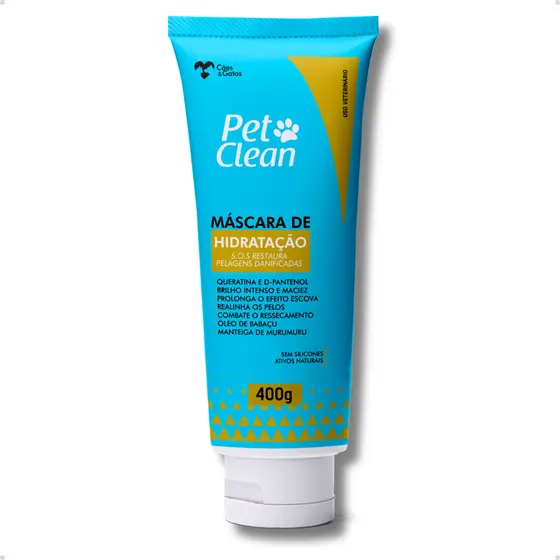 Máscara de Hidratação Ativos Naturais Pelos Danificados Brilho Maciez Cachorro Gato Pet Clean 400 g