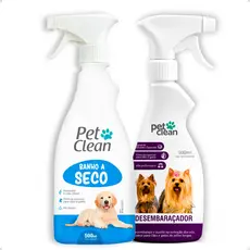 Kit Banho a Seco Sem Enxágue + Desembaraçador de Pelos Cachorro e Gato Pet Clean