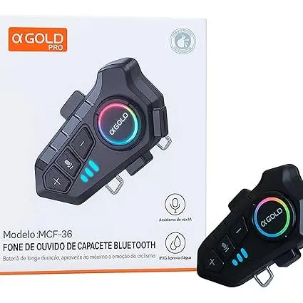 Fone de Ouvido Bluetooth para Capacete A’Gold MCF-36 – IPX6, Microfone, RGB, Bateria 25h e Assistente de Voz