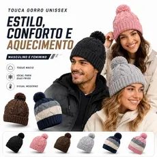 Touca Gorro Unissex de Tricô com Pompom Barra Dobrada Adulto Casual Fashion