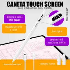 Caneta Pencil 10ª Geração para iPad Air/Pro/Mini Rejeição da Palma Inclinação Design Ergonômico