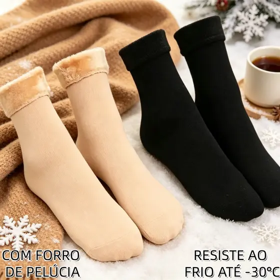 Kit 3/6 Pares Meias Térmicas Grossas com Forro de Pelúcia - Ultra Quentes para Inverno Frio Intenso