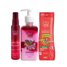 Kit Perfume de Calcinha Sensual + Creme para Virilha Gel Babasoul + Sabonete Íntimo Melancia Soul