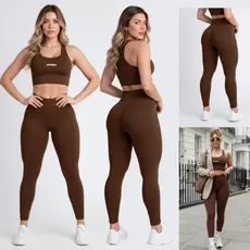 Conjunto Academia Top Fitness e Legging Cintura Alta Zero Transparência Suplex Strep Original