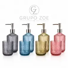 Kit Lavabo Banheiro Vidro 2 Peças Com Dispenser 400ml e Copo 300ml