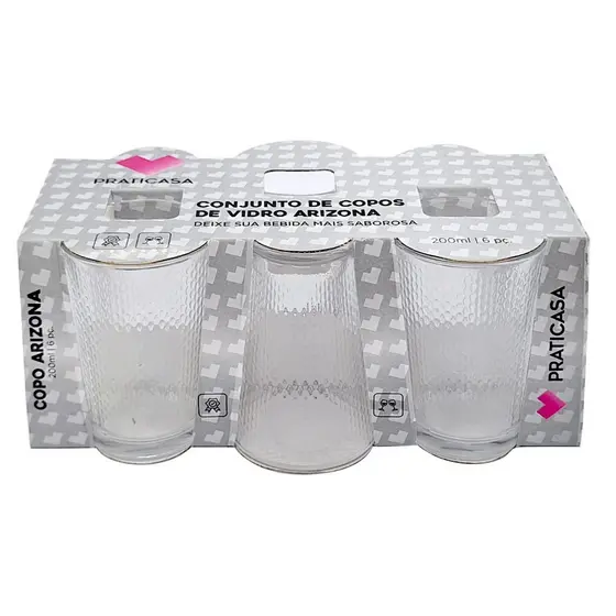 6 Copos de Vidro Transparente Arizona 200ml - Sofistição e Elegância