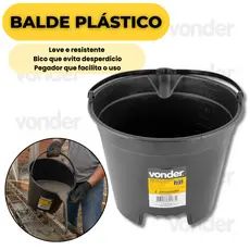 Balde Plastico Para Concreto 12L Com Bico E Pegador Vonder Leve Resistente Construção Civil Tops