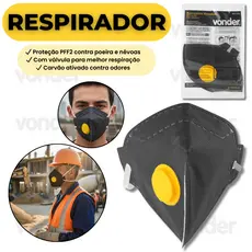 Respirador PFF2 Vonder Com Valvula Carvao Ativado Proteção Poeira Fumos Nevoas Conforto Uso