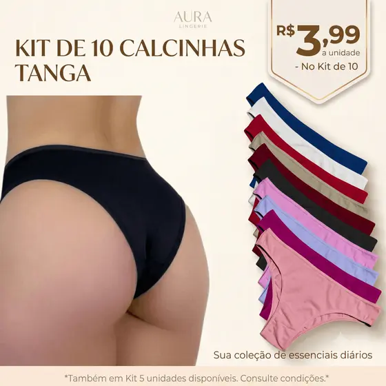 Kit Calcinha Feminina, Calsinha Tanga Adulto Micro Fibra do P ao G