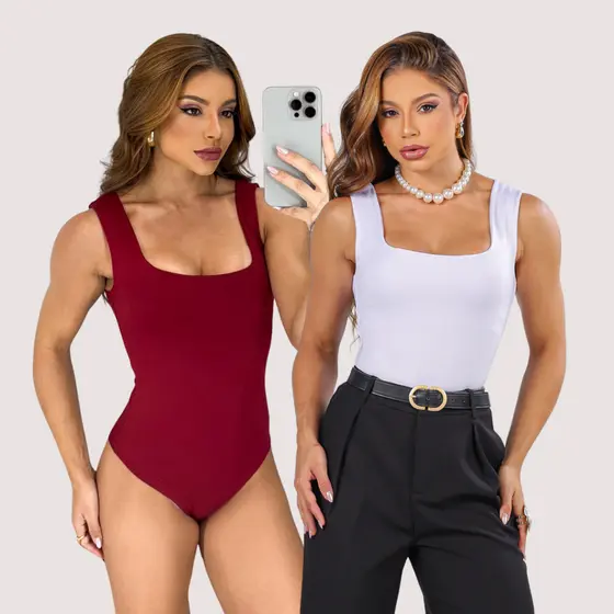 KIT 2 ou 1 unidade Body Feminino Regata Alça Larga Decote Quadrado Suplex Premium Tendencia