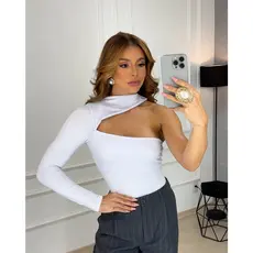 Body Mula Manca Manga Longa Feminino Elegante Um Ombro Só Nula Manga Estiloso