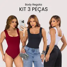 Kit 3 Body Feminino Regata Decote Quadrado Alça Larga Suplex Premium Forrado Tendência