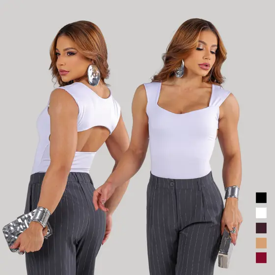Body Feminino Decote nas Costas Suplex Premium Sem Transparência Confortável Elegante