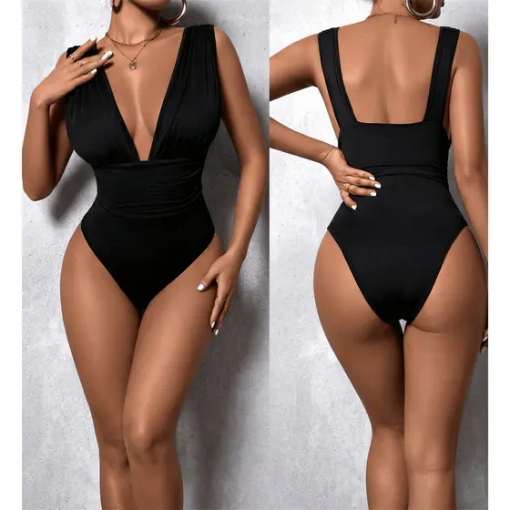 Body Feminino Decotado em V Elegante Suplex Premium Forrado Festa Balada