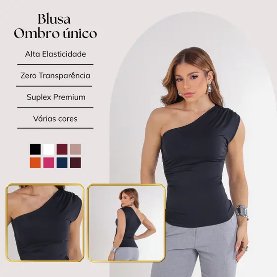Blusinha Feminina Mula Manca Elegante Franzida Assimétrica Casual Suplex Premium