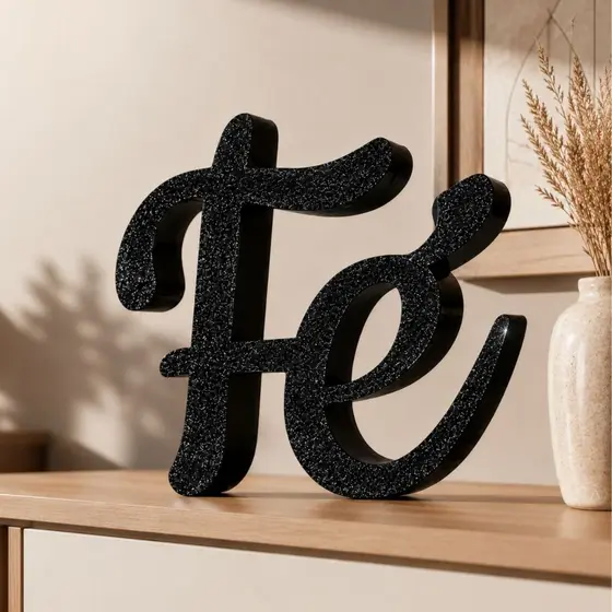 Letreiro Decorativo Fé Enfeite Palavra Fé para Decoração de Sala, Rack, Estante e Quarto