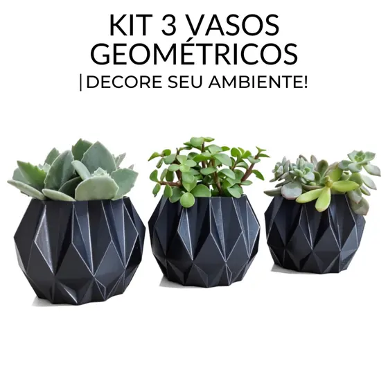 Kit 3 Vasos Decorativos para Suculentas e Cactos Cachepot Premium