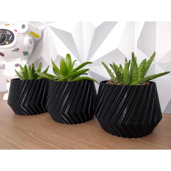 Kit 3 Vasos Decorativos Cachepot para Suculentas e Cactos Impressão 3D
