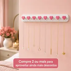 Organizador de Joias Porta Colares Parede com Ganchos Coração Decoração Quarto Fita 3M