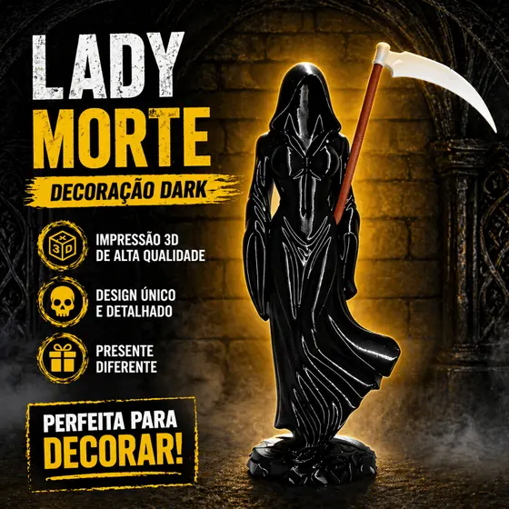 Lady Morte Decoração Gótica Dark Escultura 3D Estátua Geek Presente Criativo