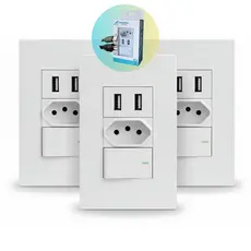 Tomada Usb Interruptor 1 Tecla 10a Carregador Universal Tomada Parede Luxo com 1, 2 ou 3