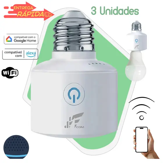 Soquete Inteligente Bocal Lâmpada Wifi Smart Alexa E27 Bocal de lampada Bivolt 1, 2 ou 3