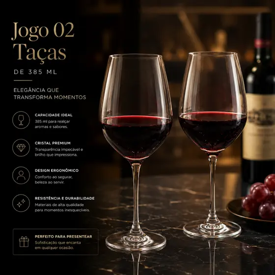 Jogo 02 Taças Vidro De Vinho Agua 385 ML Cor Transparente