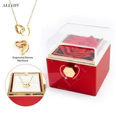 Colar Duplo Coração Personalizado com Nome Presente de Páscoa para Mulher com Caixa de Rosa Eterna