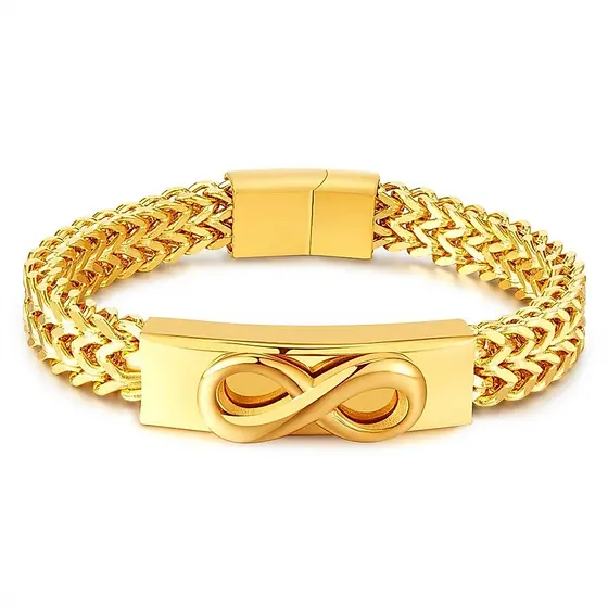 Pulseira Masculina Hip Hop Infinity – Aço Inoxidável Vintage Com Fecho Magnético Banhado A Ouro