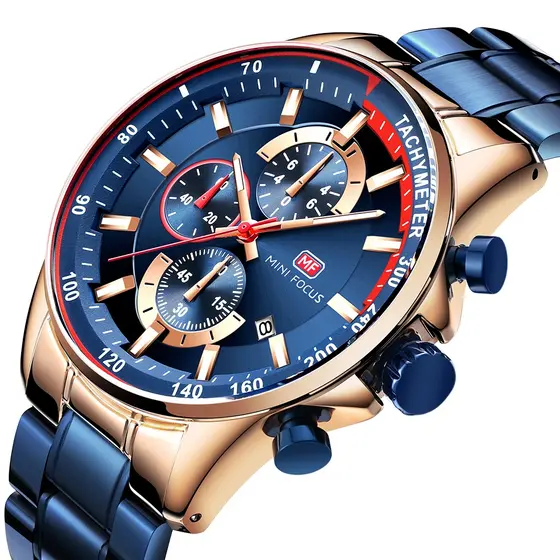 MINI FOCUS Relógio Esportivo Masculino De Quartzo Com Pulseira De Aço Inoxidável De Pulso Luminoso Da Moda