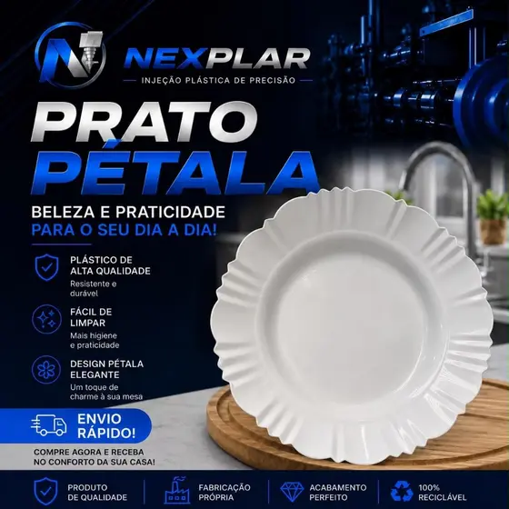 Kit 10/25/50 Prato Petala Fundo C/ Borda Plastico Resistente Reutilizavel Jantares Restaurantes Aniversario Churrasco Fe