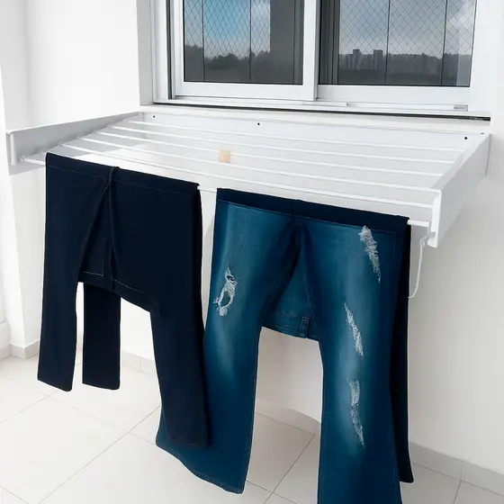 Varal de Embutir Roupa Mágico Retrátil 80cm Branco Aço Design Utilidade Moderno Versátil Lavanderia